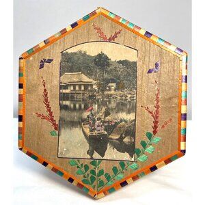Vintage Japanese Hexagonal Nesting Box, With 3 Boxes inside Scenic Prints